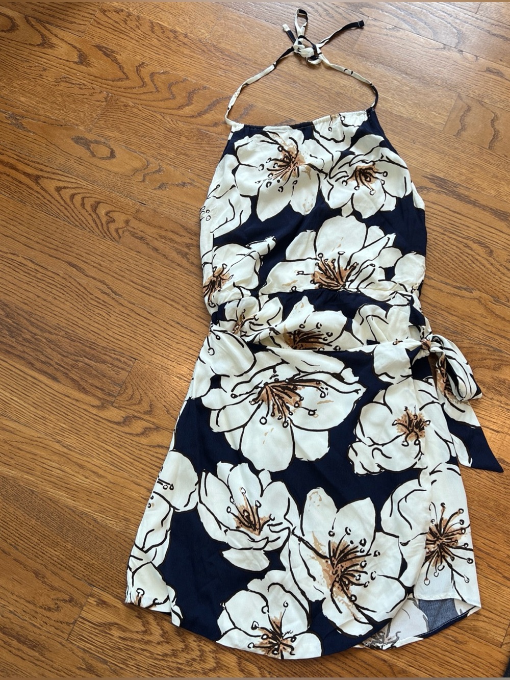 Lulu's Navy and Cream Floral Halter Mini Dress